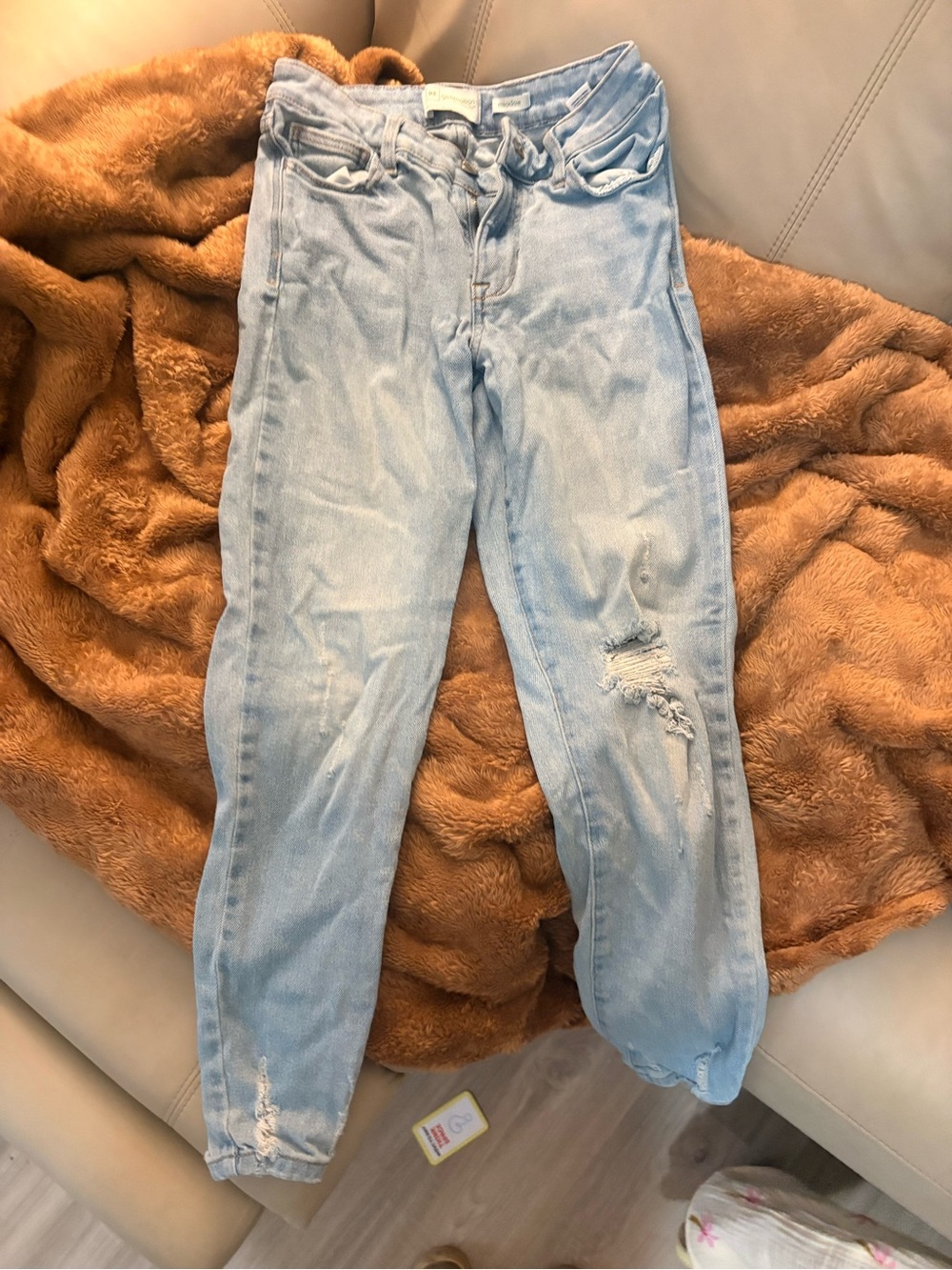 Celebrity Pink Light Blue Distressed Boyfriend Jeans